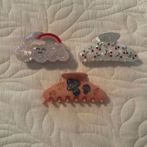 Set of three claw hair clips mushroom cherry rainbow cloud